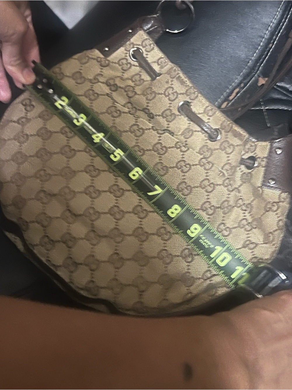 Gucci Beige Brown GG Canvas Drawstring Shoulder Bag small - Picture 14 of 16